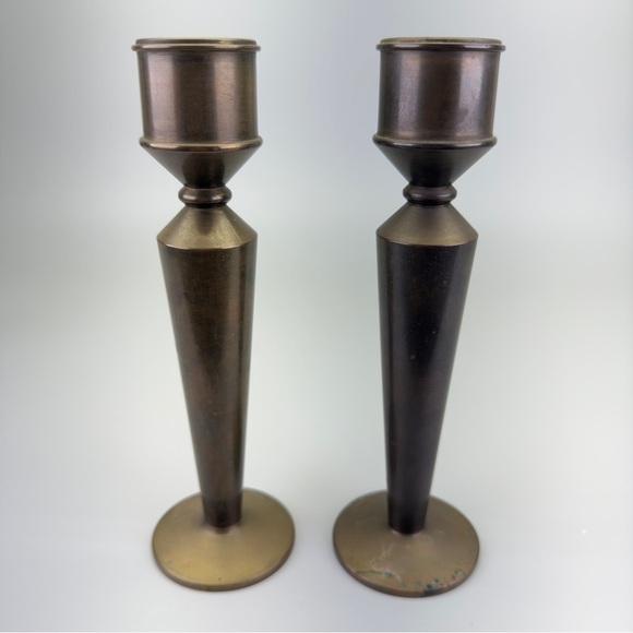 Vintage Art Deco Brass Candlesticks - Picture 1 of 6